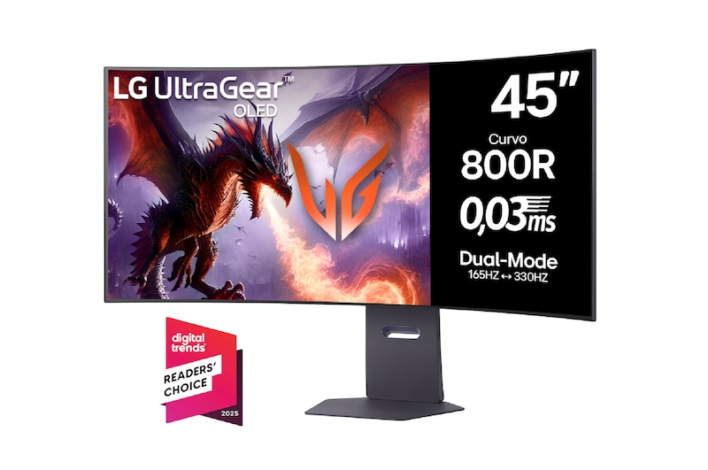 Vista frontal de Monitor LG UltraGear OLED 5K2K de 45" con Dual-Mode y 330Hz 45GX950A-B